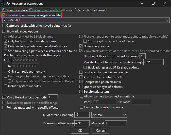 Pointerscan options