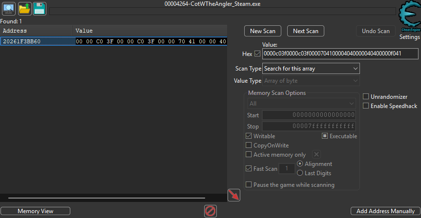Cheat Engine recherche par tableau d'octets