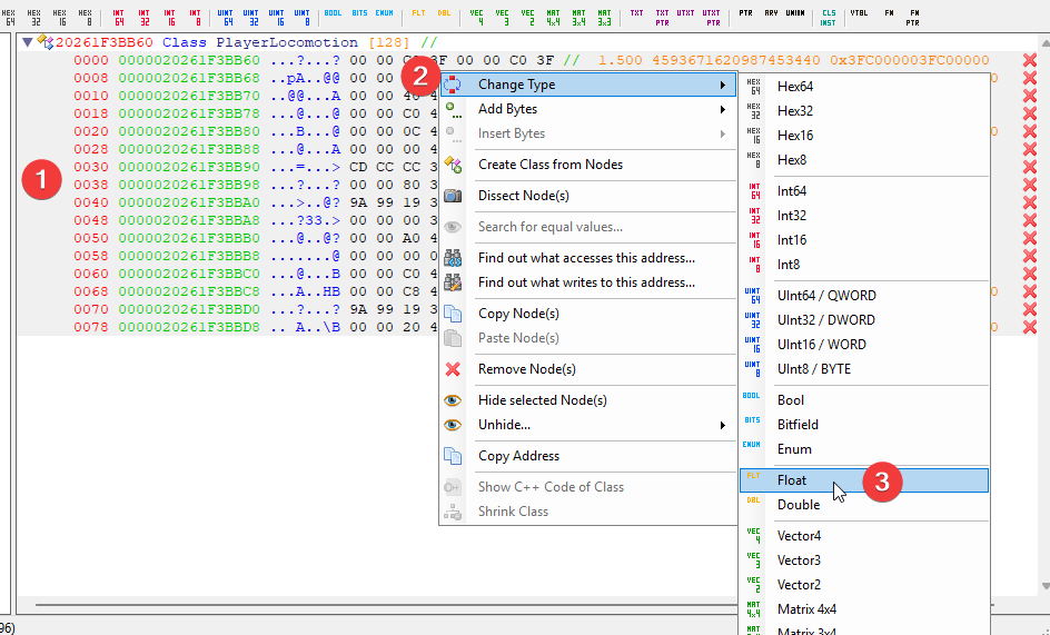 ReClass.NET affichage en floats